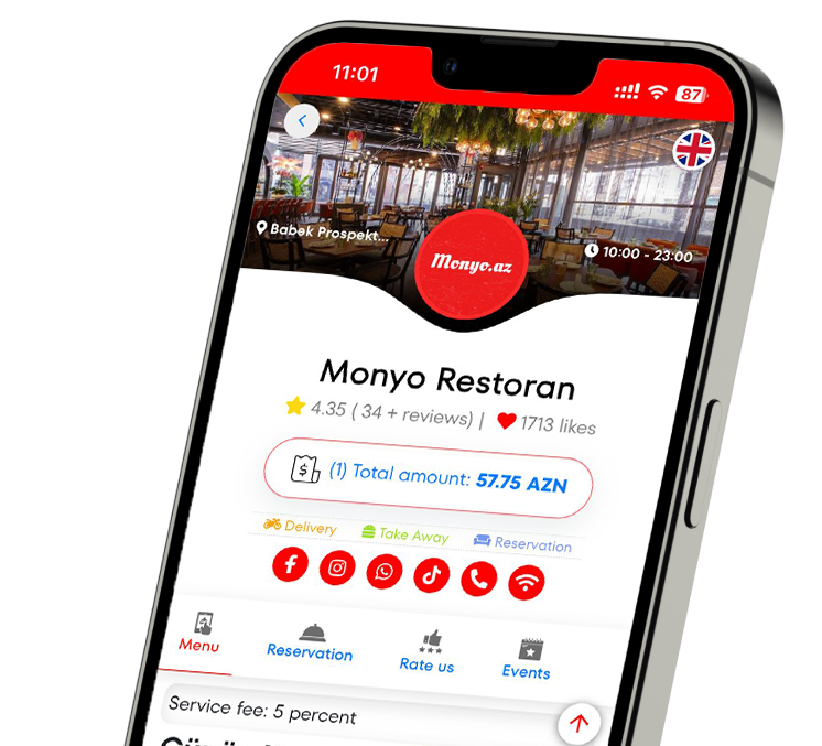 Monyo Pay — QR menyuda masanın ümumi hesabı: 57.75 AZN